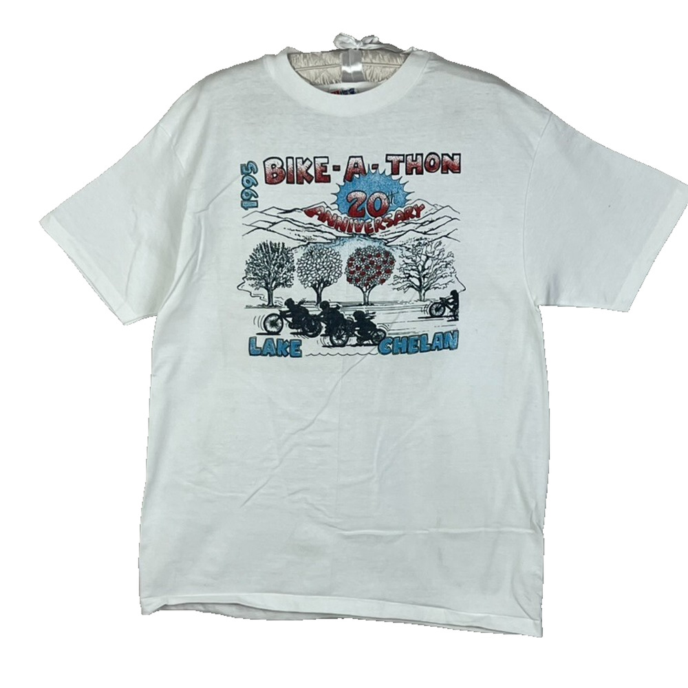 Vintage T-Shirt Size L White Bike-A-Thon 1995 Lake Chelan 20th Anniversary